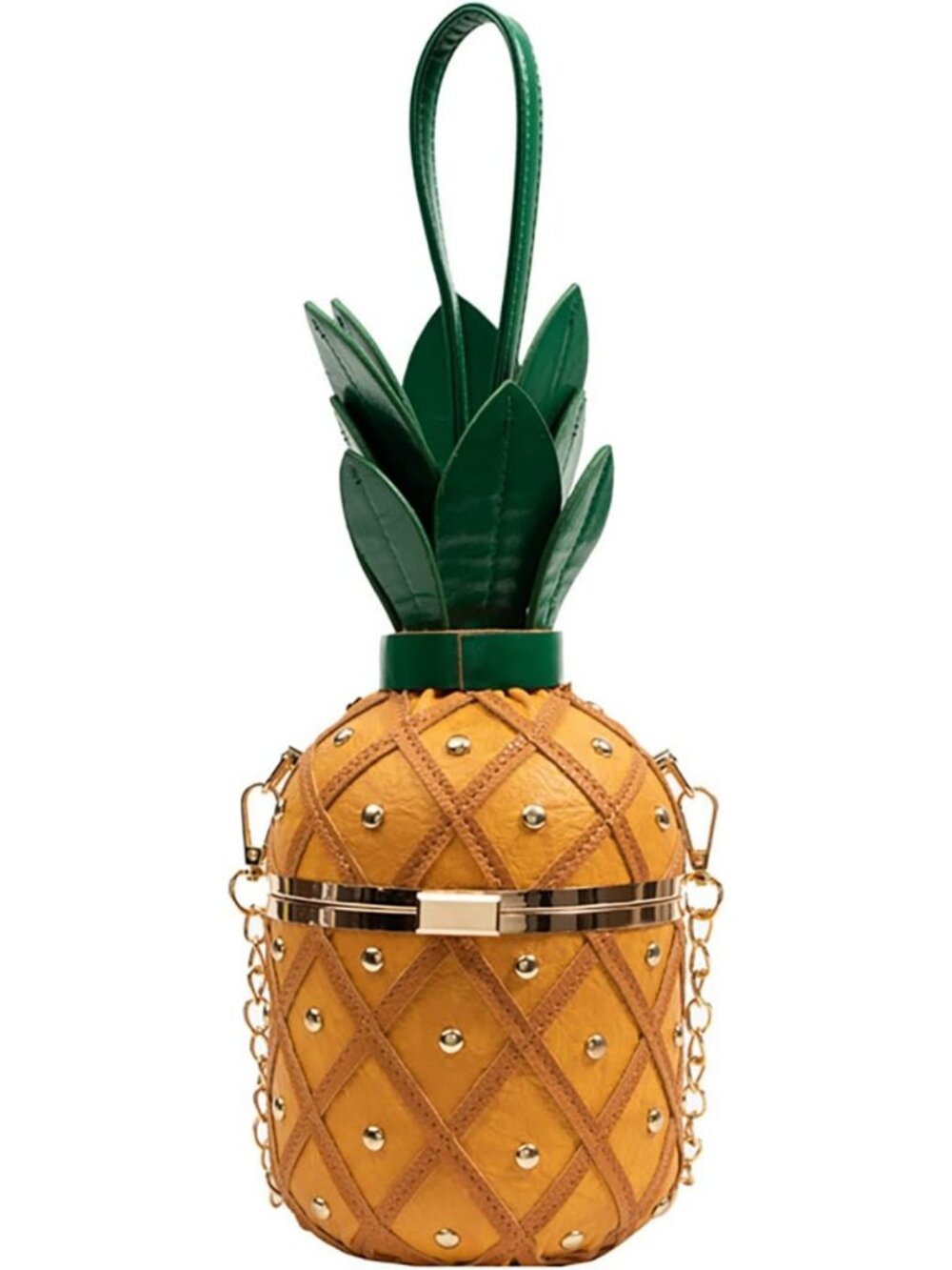 Trendy Pineapple Bucket Purse, Chain Crossbody Bag, Tropical Shoulder Handbag